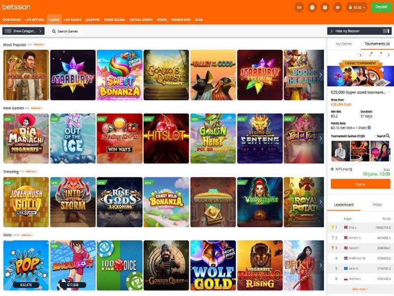 Betsson casino lobby screenshot